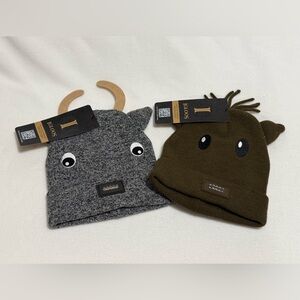 Igloos Set of 2 Kids Animal 5 Bulb LED Lighted Beanie Hats Brown & Gray  - NWT